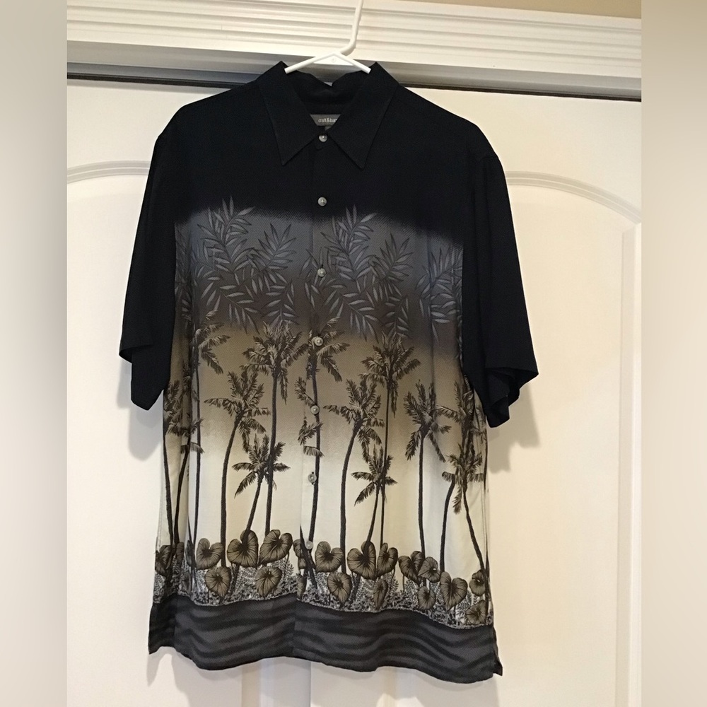 Croft & Barrow Shirt Mens Large Ombre Hawaiian Palm Tree Rayon Casual Preppy